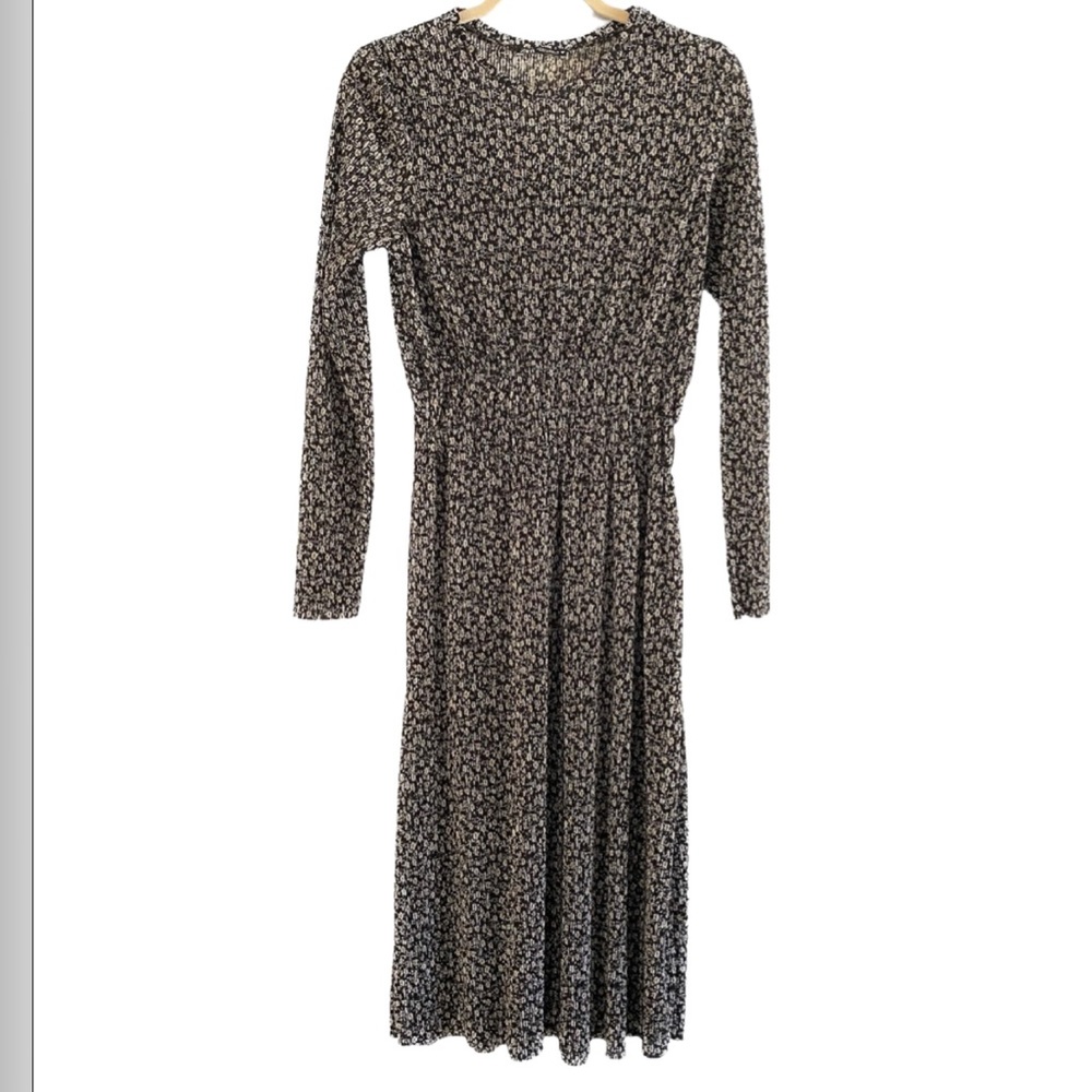 Zara Long Sleeve Black Floral Pleated Dress